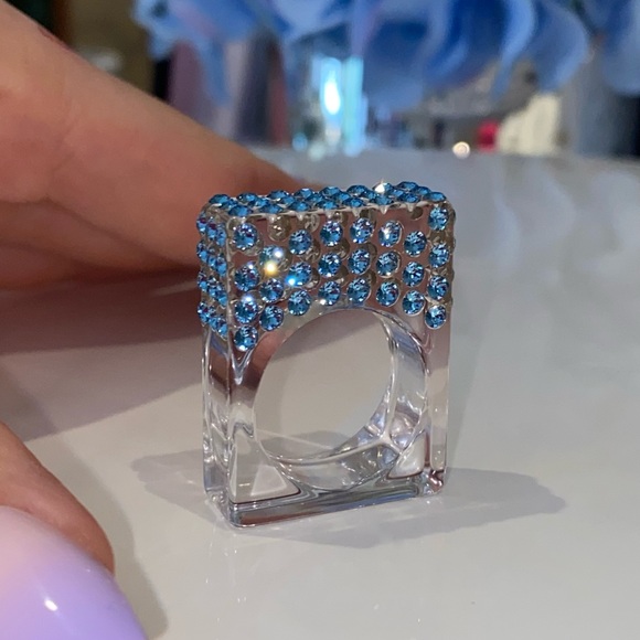 Acrylic Ring • Geometric Ring • Blue Swarovski Crystals • One Of A Kind Ring - Picture 6 of 13